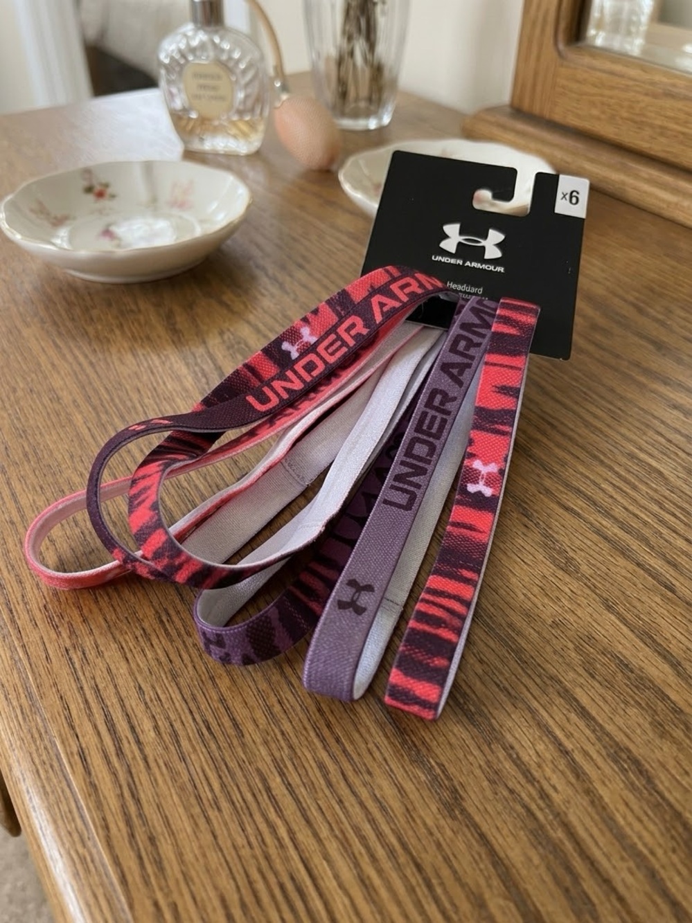 Under Armour 6 Pack Elastic Headbands Non-Slip Grip Pink Purple Sweatband NWT